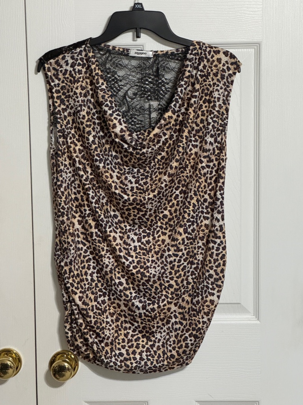 zeagoo Black Lace Overlay Tank with Leopard Trim